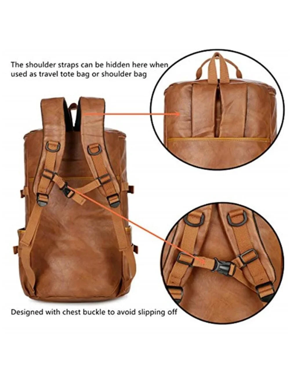 Men's Vegan Leather Weekender Travel Duffel Tote Bag Backpack